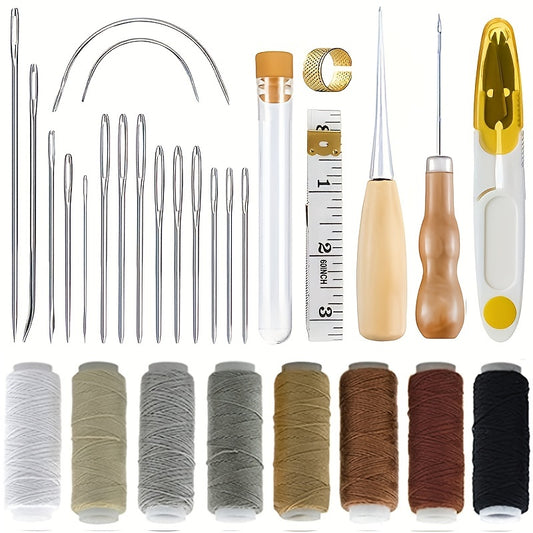 29 Pack Upholstery Restoration Kit, Leather Craft Tool Kit Leather Hand Stitching Needle Sail Thread And Needle Tape Measure Large Eye Sewing Needle For Leather Restoration