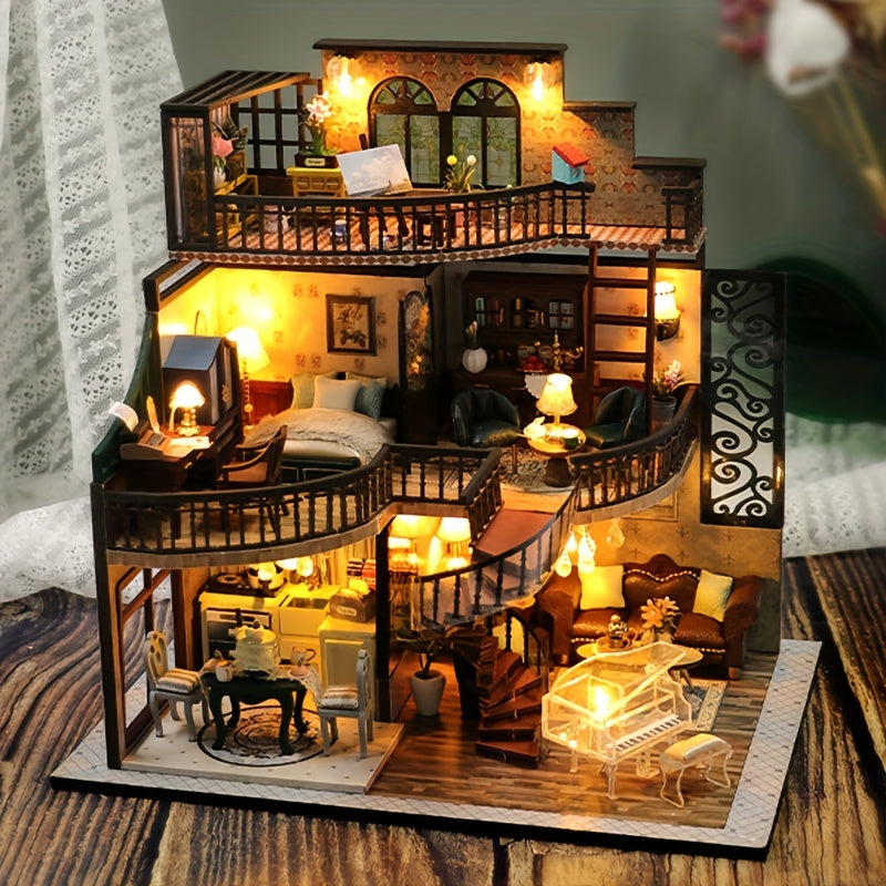 Mini Doll House Kit 3d Three-dimensional Puzzle Diy Handmade Cottage Villa Home Kit Creative Room With Furniture, Model House Assembly,  Mini Toys,Halloween,Christmas Gift, Thanksgiving Day Gift