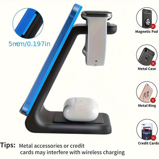 Charger Station For IPhone Multiple Devices, 3 In 1 Fast Wireless Charger Stand Dock Stand For IPhone 15 14 13 12 11 Pro X XS 8 Plus  Watch Series 8 7 6 SE 5 4 3 2 & AirPods 3\u002F2\u002FPro For Office\u002Fhome Nice Small Gift For Friend