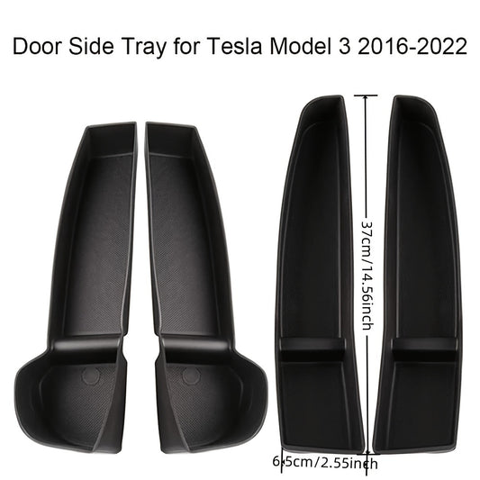 Yitumu caja de almacenamiento lateral de la puerta del coche para Tesla modelo 3 2017-2023 bandeja organizador de almacenamiento de la puerta lateral, material TPE, negro, 4 piezas