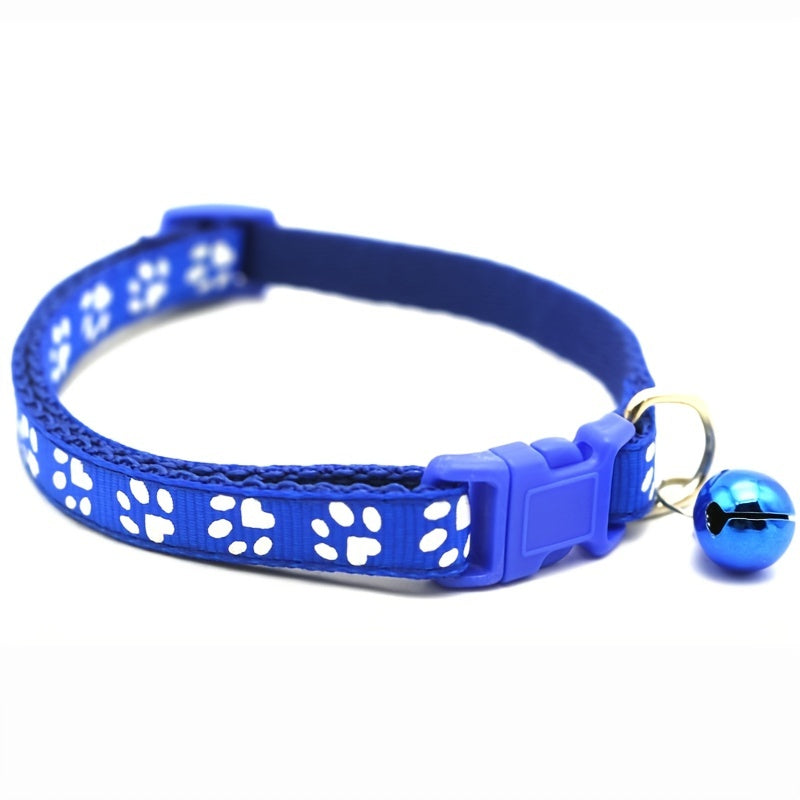 10pcs collar de parche para mascotas con campana-colores vibrantes, impresión de un solo pie y diseño de impresión de la pata, adecuado para perros y gatos