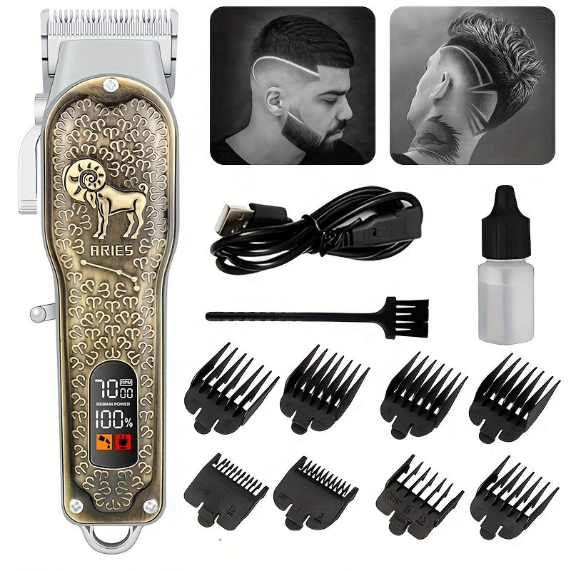 Máquina de cortar cabelo profissional Máquina de cortar cabelo elétrica Aparador de cabelo retro escultura Cabeça de óleo Máquina de cortar cabelo elétrica com display digital LCD Presente de feriado para ele