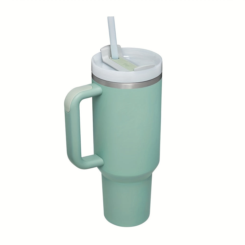 Gran taza aislada de acero inoxidable de 40oz con mango portátil y paja-Mantenga las bebidas frías durante horas, manillar mejorado de doble capa para agarre cómodo, diseño a prueba de fugas-regalo perfecto para entusiastas y viajeros al aire libre