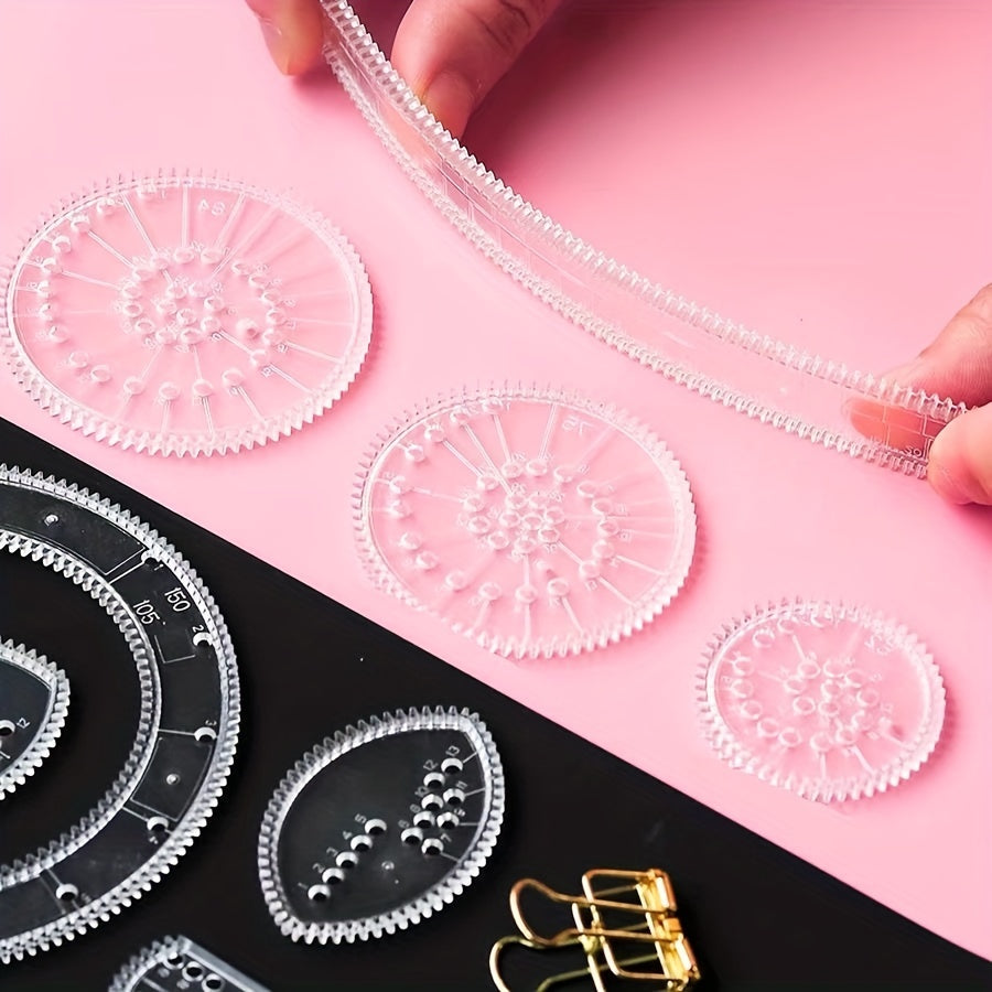 22pc Variety Flower Ruler Set: Create Stunning Spiral Drawings with Transparent Magic Templates!