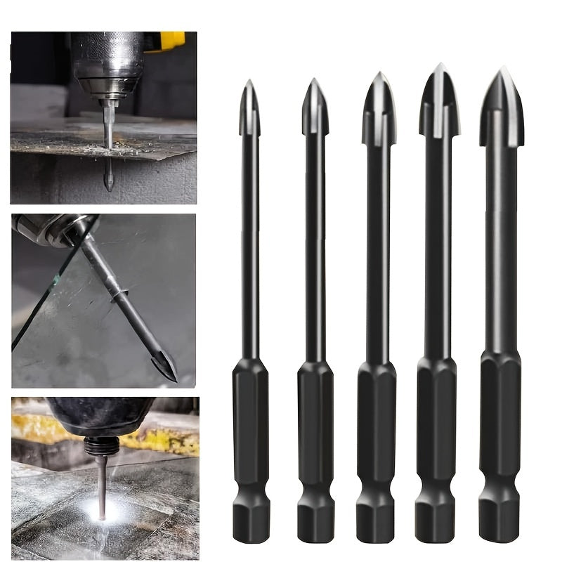 5pcs Universal Drill Bit Set - Multifunctional, Anti-Rust, Cemented Carbide Attachments For Power Tools