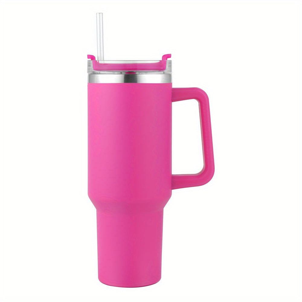 1 unid reutilizable vacío vaso con paja 40oz, doble capa de acero inoxidable aislado beber taza, coche práctico taza con mango