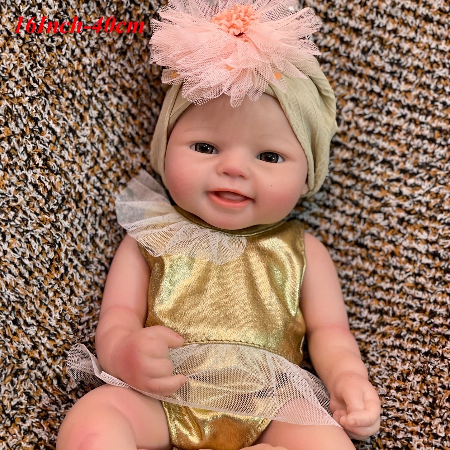 15.75inch Cuddly Bebe Reborn Girl Full Body Solid Silicone Reborn Doll Artist Oil Paint Skin Handmade Lifelike Realistic Art Baby Doll Soft Touch Feeling Can Have A Bath For Christmas Gift