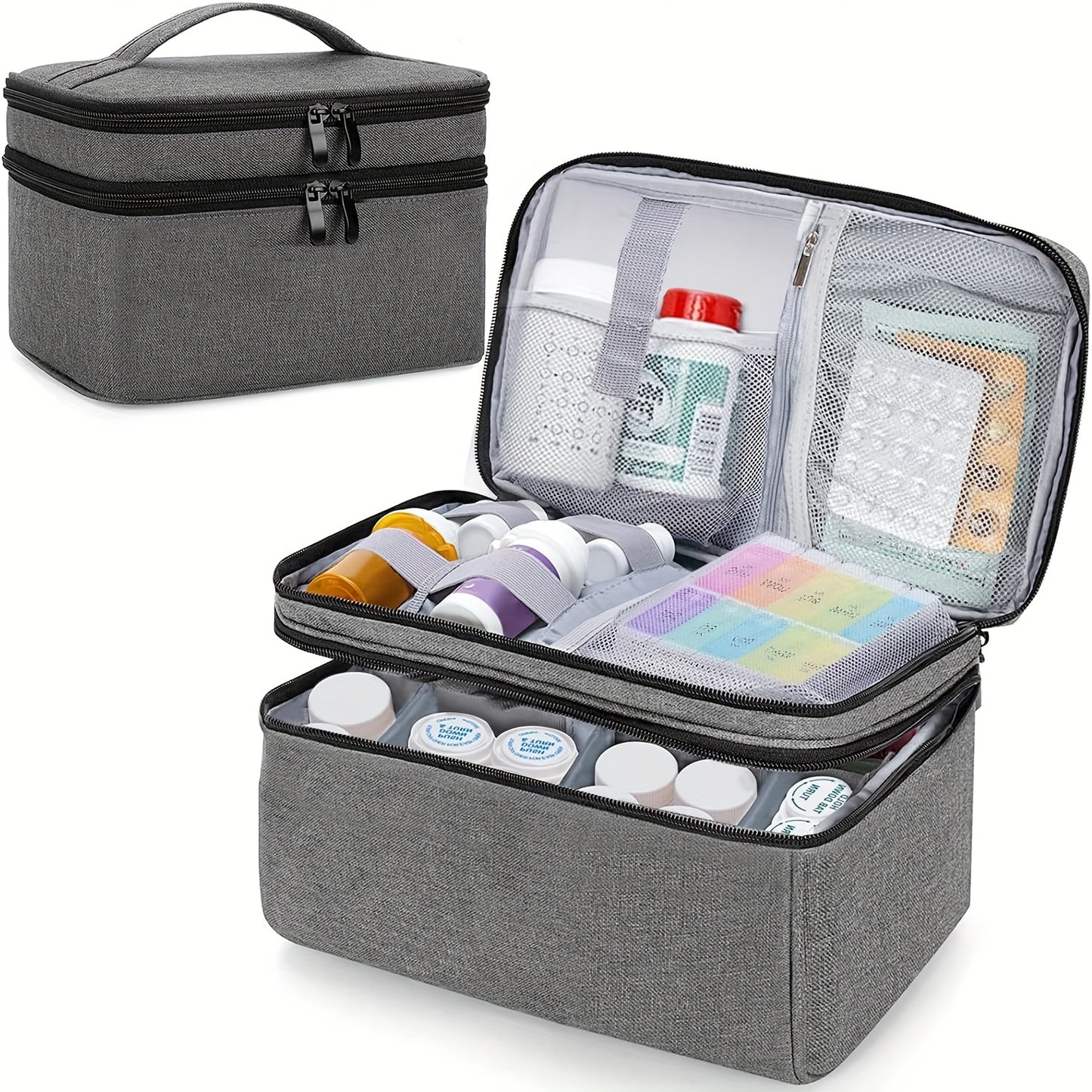 1 Pc Medicine Organizer And Storage Bag Empty, Family First Aid Box, Pill Bottle Organizer Bag For Emergency Medication, Supplements Or Medical Kits, Zippered Medicine Bag For Home And Travel(Gray)