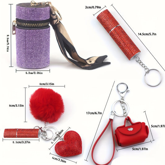 13pcs Keychain Set For Women And Girls With Card Holder, Pill Box, Wristlet, Lipstick Holder, Portable Keychain Accessories Set