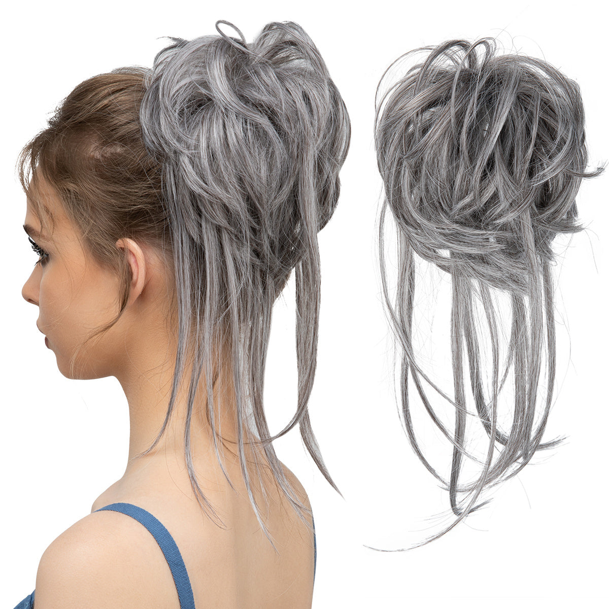 Peça de cabelo bagunçado para mulheres, super longo, desgrenhado, updo, scrunchies, sintético, ondulado, cacheado, extensão de rabo de cavalo, acessórios de cabelo