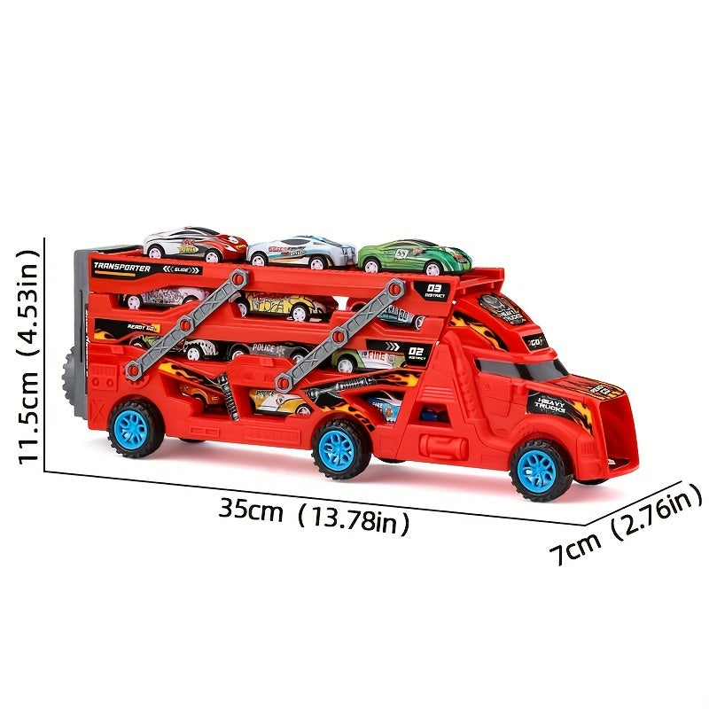 Children's Toy, Fire Truck Toy, Retractable, Foldable, Ejectable Car Toy, Send Eight Cars, Boy And Girl's Storage Car, Suitable For Gift Giving Christmas, Halloween, Thanksgiving Gift