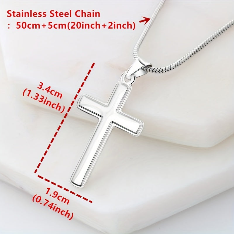 Text Gift Card & Black Gift Box Packaging - Cross Necklace For My Dad - Stainless Steel Chain & Stainless Steel Cross - Father's Day Christmas Gift