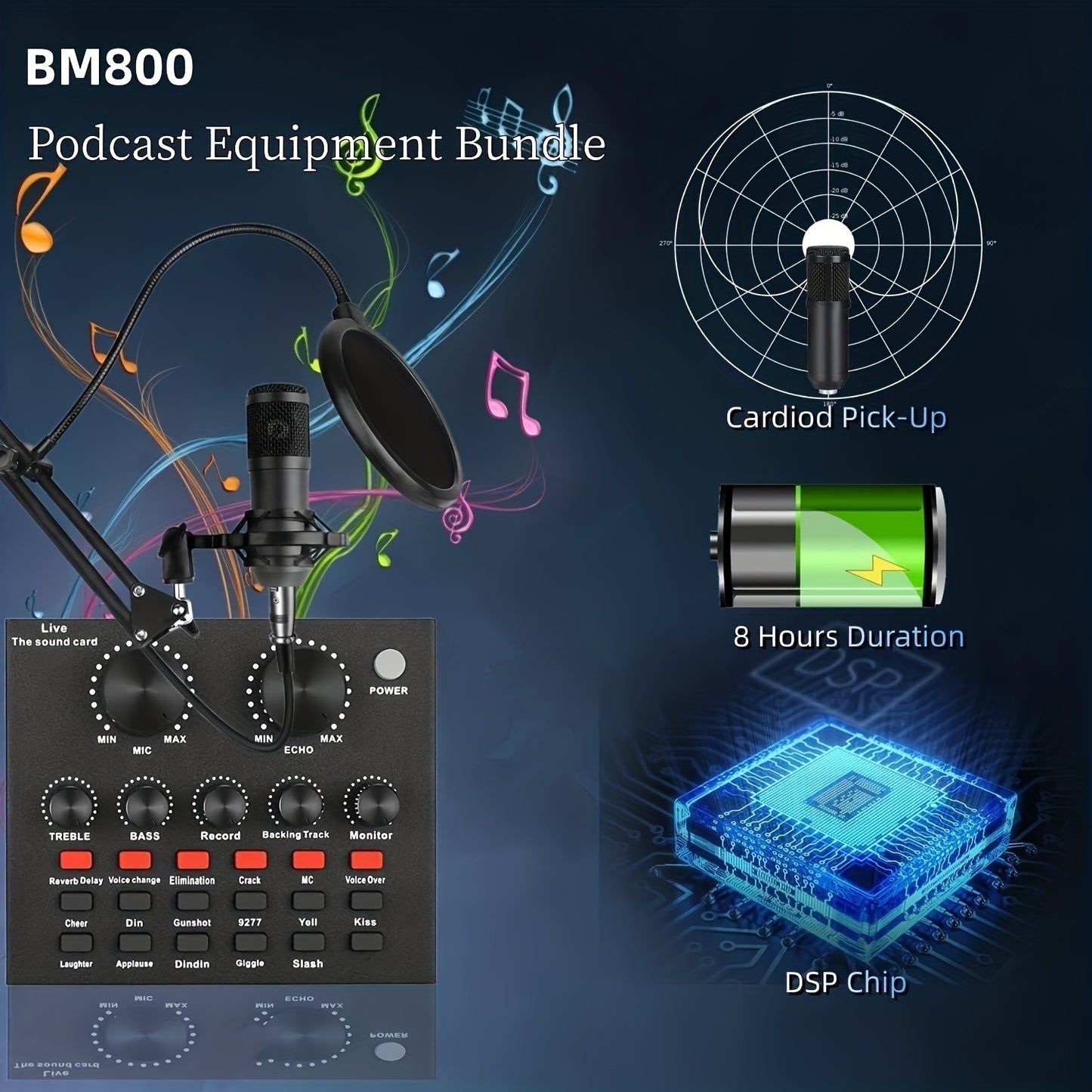 Podcast-Geräte-Bundle mit BM800 Podcast-Mikrofon und V8-Soundkarte, Voice Changer - Audio-Interface-Perfekt für Aufnahme, Gesang, Streaming und Gaming