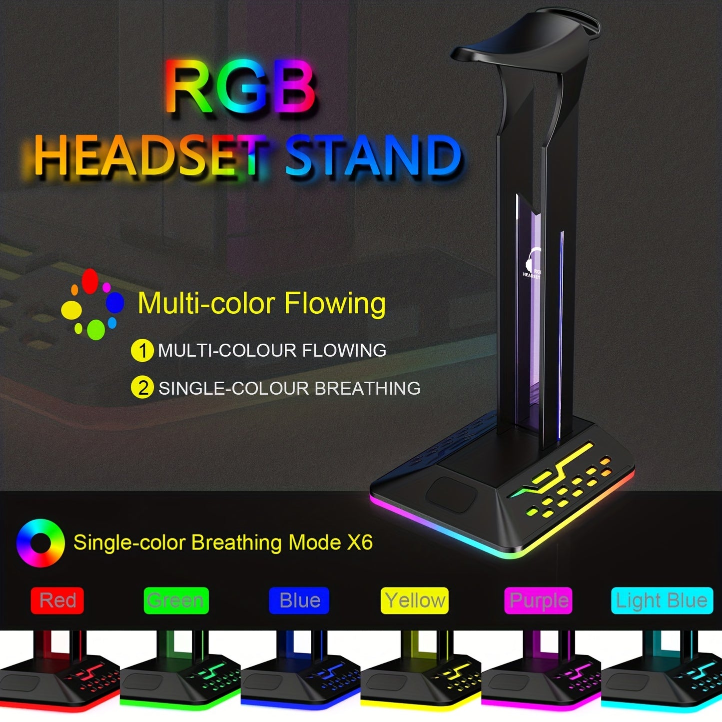 Gaming Headset Stand Headphone With Cable Hook 7 RGB Lighting Effects Anti-slip Base