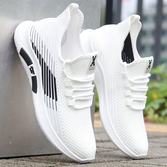 Men's Trendy Woven Knit Breathable Sneakers, Comfy Non Slip Lace Up Casual Soft Sole Shoes For Men's Outdoor Activities