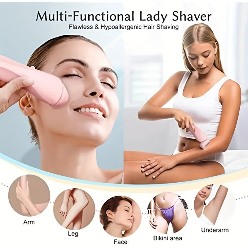 2-in-1 Rechargeable Shaver For Women, Waterproof For Wet And Dry Use, Cordless Hair Removal Bikini Trimmer