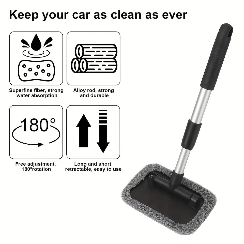 Windshield Cleaner -Microfiber Car Window Cleaning Tool With Extendable Handle And Washable Reusable Cloth Pad Head Auto Interior Exterior Glass Wiper Car Glass Cleaner Kit (Extendable) Christmas, Thanksgiving day, New Year, Valentine's Day Gift