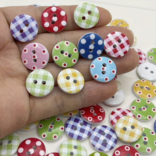 30pcs, Mixed Wooden Buttons  Dot Pattern, 2 Holes - Perfect For Sewing, Crafts, Scrapbooking & DIY 1.5cm\u002F0.59inch, Sewing Crafts DIY Handmade Supplies, Plastic Sewing Buttons, Clothing Sewing & Knitting Supplies, Clothing Sewing Supplies