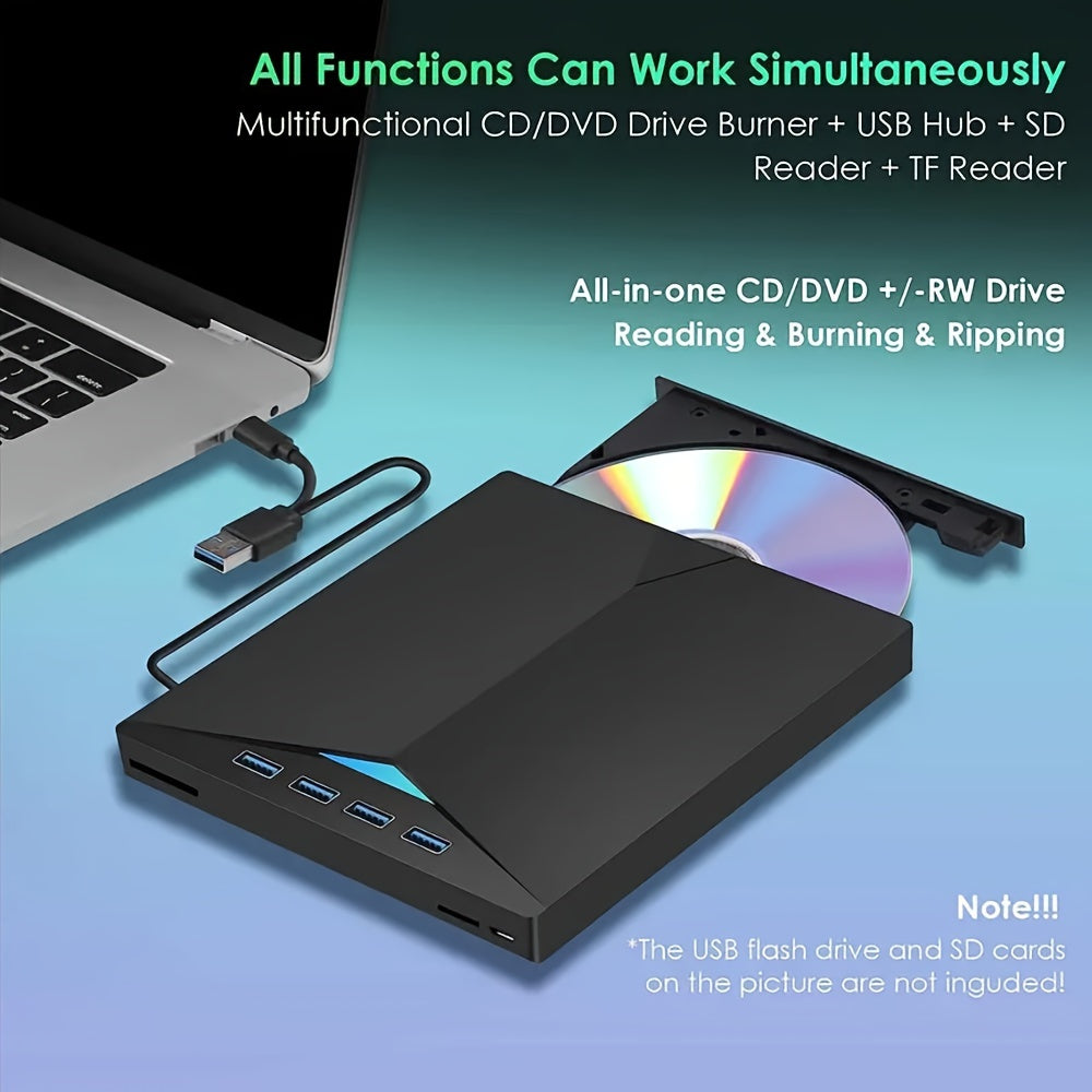 7 In 1  External CD\u002FDVD Drive For Laptop, USB 3.0 Type C DVD Player Portable CD\u002FDVD Burner, CD ROM External DVD Optical Drive Compatible With Laptop Desktop PC Windows 11\u002F10\u002F8\u002F7 Linux Mac OS