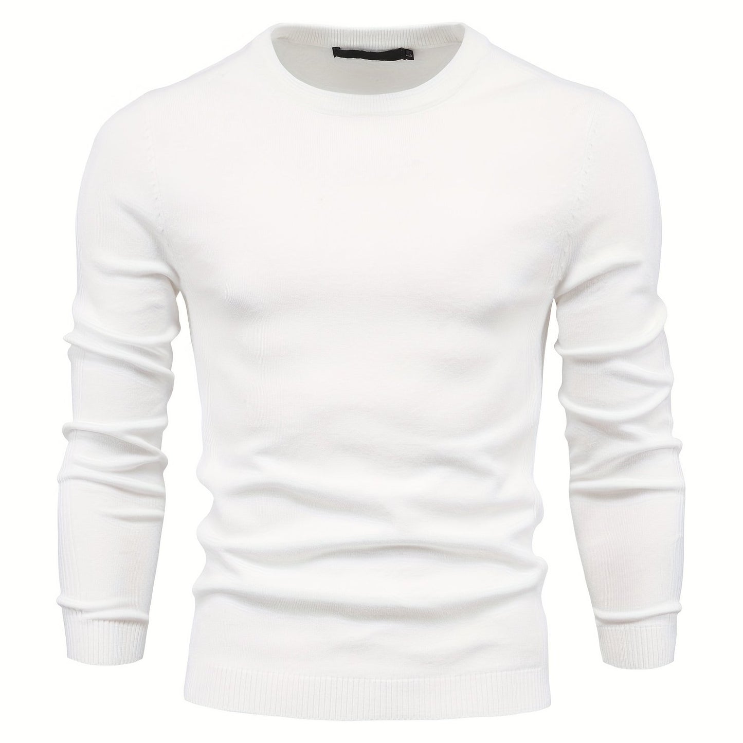 Couleur unie ras du cou des hommes Slim Fit Pull en tricot