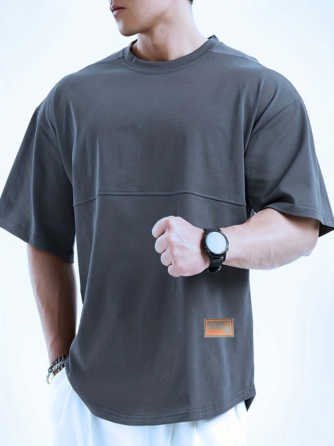 Camiseta Suelta Creativa Sólida para Hombre, Camiseta Deportiva Informal de Manga Corta con Cuello Redondo y Ligeramente Estirada para Correr, Ropa Deportiva para Hombre para Verano al Aire Libre