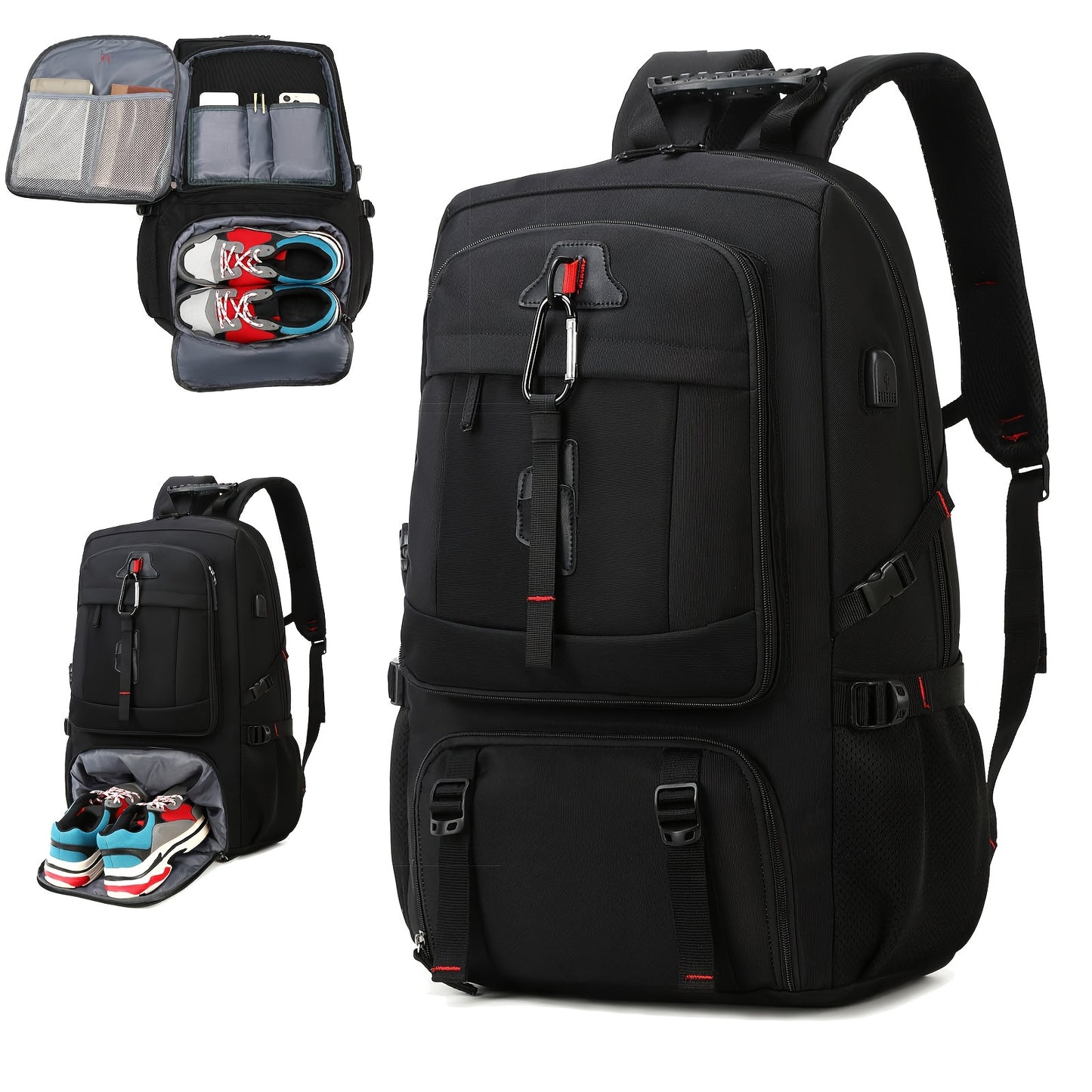 13.21gal Waterproof Travel Backpack, Large Capacity 17inch Laptop Schoolbag, Carry On Luggage Rucksack With Shoes Compartment