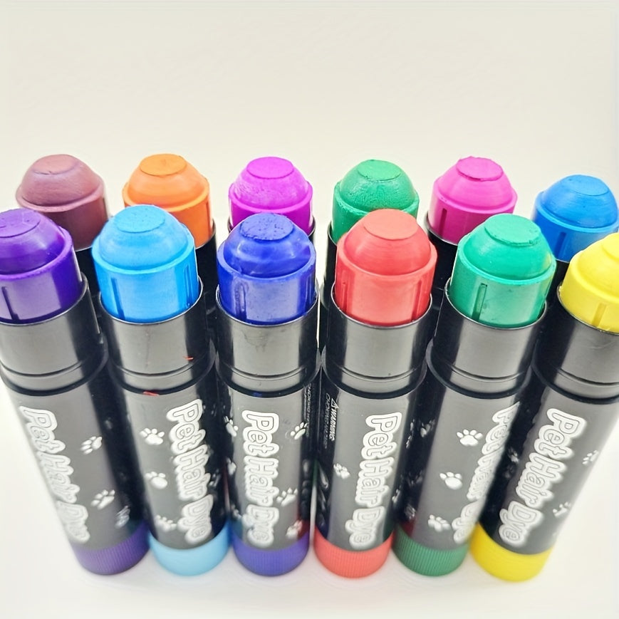 12 Colors Disposable Dog Hair Dye Paint Temporary, Pet Fur Markers Non Toxic Safe Hair Color Painting Styling Crayon