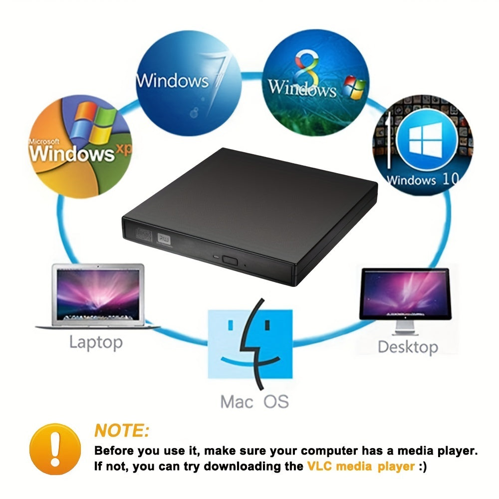 محرك الأقراص الضوئية DVD الخارجي USB2.0 CD\u002FDVD-ROM مشغل الأقراص المضغوطة ومسجل لحرق أجهزة الكمبيوتر المحمول