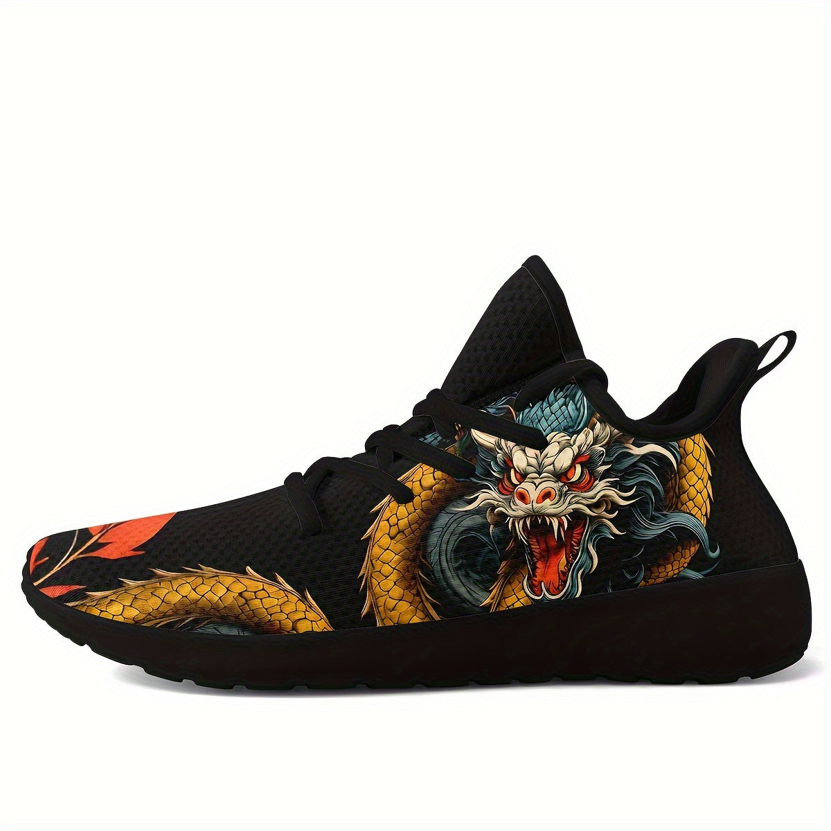 Hommes Chinois Dragon Conception Graphique En Tricot Respirant Chaussures de Course, Confortable Doux Semelle Absorption Des Chocs À Lacets Sneakers