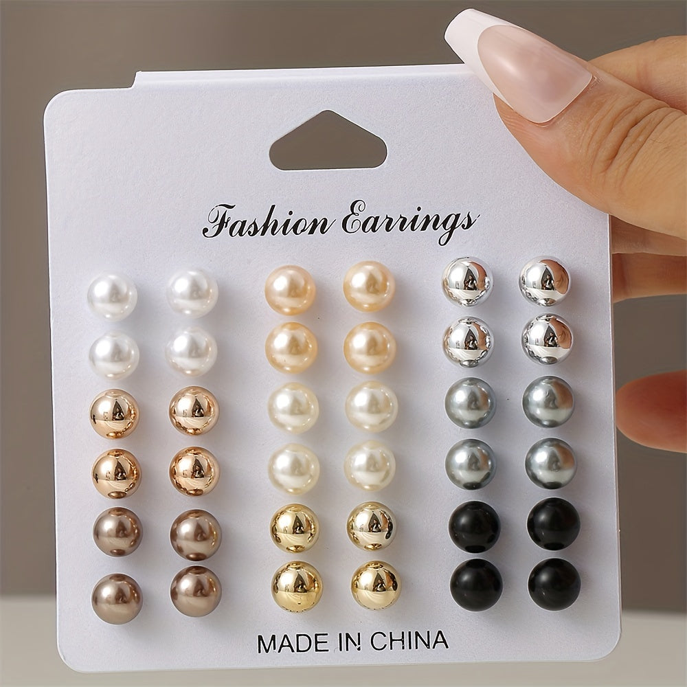 18 pares de imitación simple perla Pendientes broche ocio estilo elegante ligero femenino oído decoración para las mujeres desgaste diario