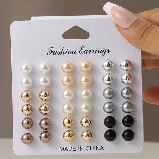 18 Pairs Of Simple Imitation Pearl Stud Earrings Leisure Elegant Style Lightweight Female Ear Decor For Women Daily Wear