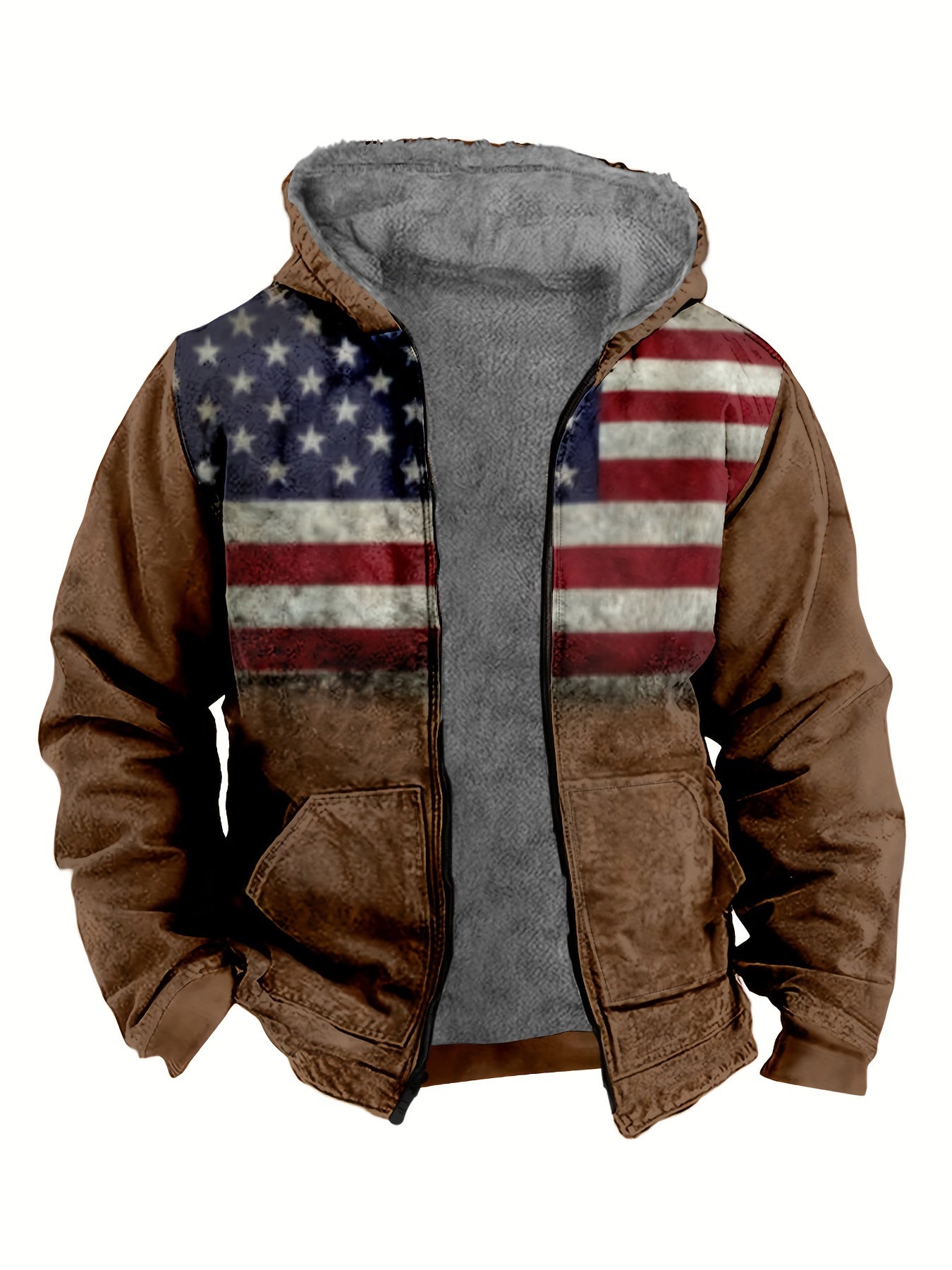 Men's Printed Warm Fleece Hooded Coat, Hunting Clothes For Fall Winter