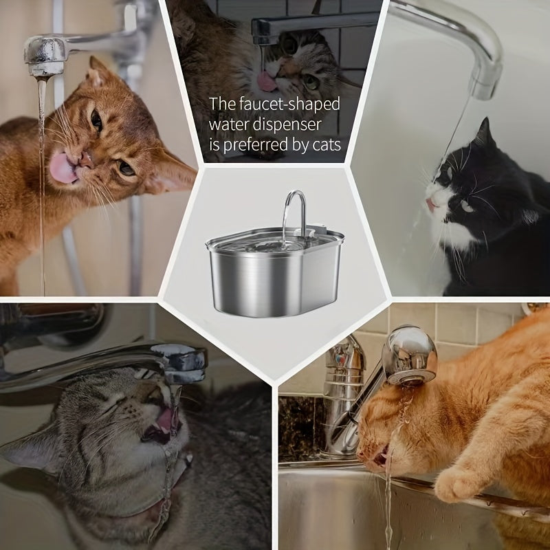 Fuente de agua automática para mascotas de acero inoxidable-Capacidad de 3.2L para gatos y perros-Fomenta la hidratación y mejora la salud