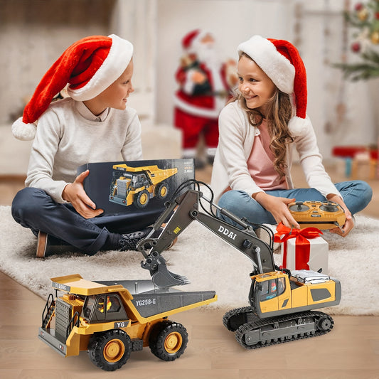 2.4G Remote Control,High Tech 11 Channels RC Excavator Dump Trucks Bulldozer Alloy Plastic Engineering Vehicle Electronic Toys For Boy Gifts Christmas Halloween Thanksgiving Gifts