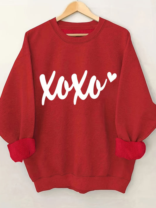 Valentine's Day Letter Print Pullover Sweatshirt, Casual Long Sleeve Crew Neck Sweatshirt For Fall & Winter, Women's Clothing