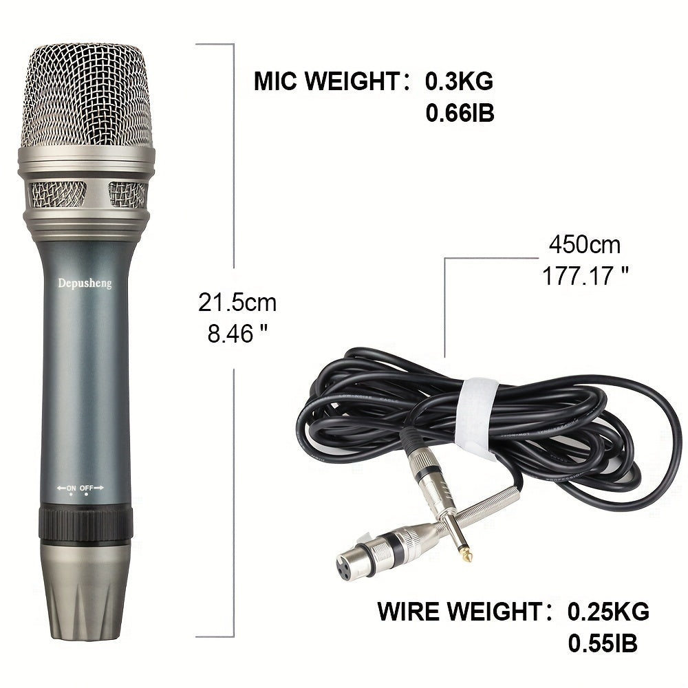 Depusheng C90 Professional Dynamic Vocal Microphone - Moving Coil Dynamic Cardioid Unidirectional Handheld Microphone With ON\u002FOFF Switch Includes 177in XLR Audio Cable To 1\u002F4'' Audio Connection