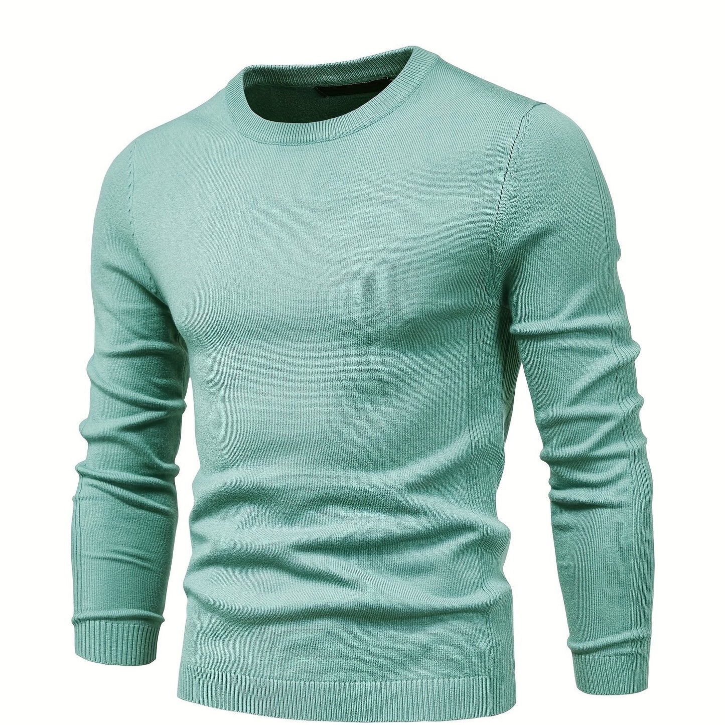 Herren einfarbiger Strick pullover mit Rundhals ausschnitt, schlank