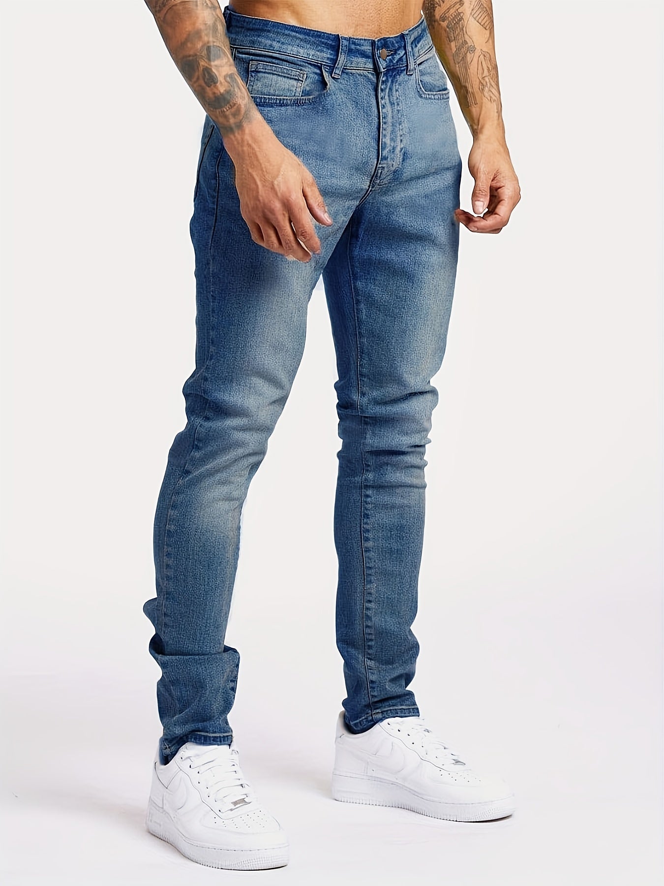 Slim Fit Jeans, Men's Casual Street Style Solid Color Mid Stretch Denim Pants For Spring Summer