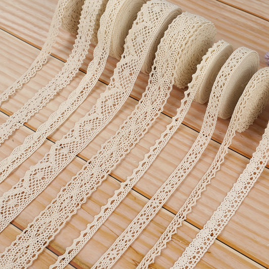 18 Yards Cotton Lace Trim Sewing Crochet Lace Ribbon, Vintage Assorted Eyelet Lace Ribbons For DIY Scrapbooking Dollies Wedding Crafts Supply, 2 Yards Each, 9 Styles (Beige)