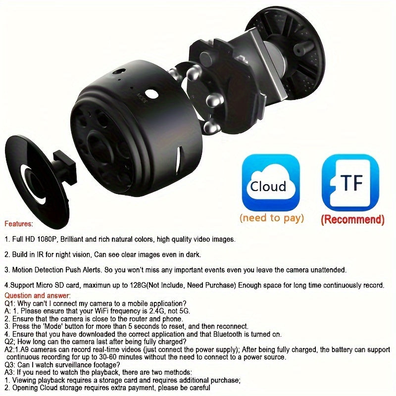 1pc High-definition Mini Camera Wifi IP Camera, Smart Home Security IR Night Vision Wireless Small Camera, Video Surveillance, CCTV Camera