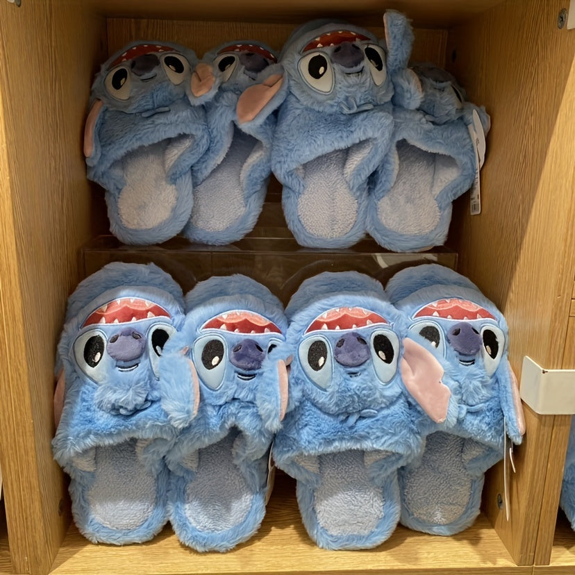 Miniso & Disney Stitch Novelty Slippers, Kawaii & Comfy Plush Closed Toe Non Slip Shoes, Indoor Bedroom Slippers