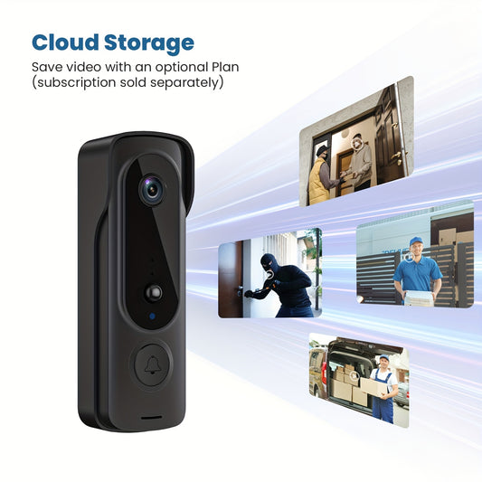 Wireless Doorbell Camera, Wireless Smart Video Doorbell With Bell, Human And Motion Detection, 2-Way Audio, Night Vision, Cloud Storage, Wi-Fi 2.4G, 100% Cordless, Battery Powered Camera Doorbell For Home Security