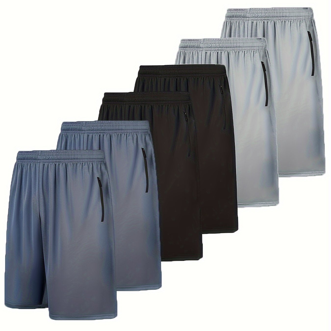 6pcs Men's Zipper Pocket Quick Drying Comfy Shorts For Fitness Gym Workout Training Basketball