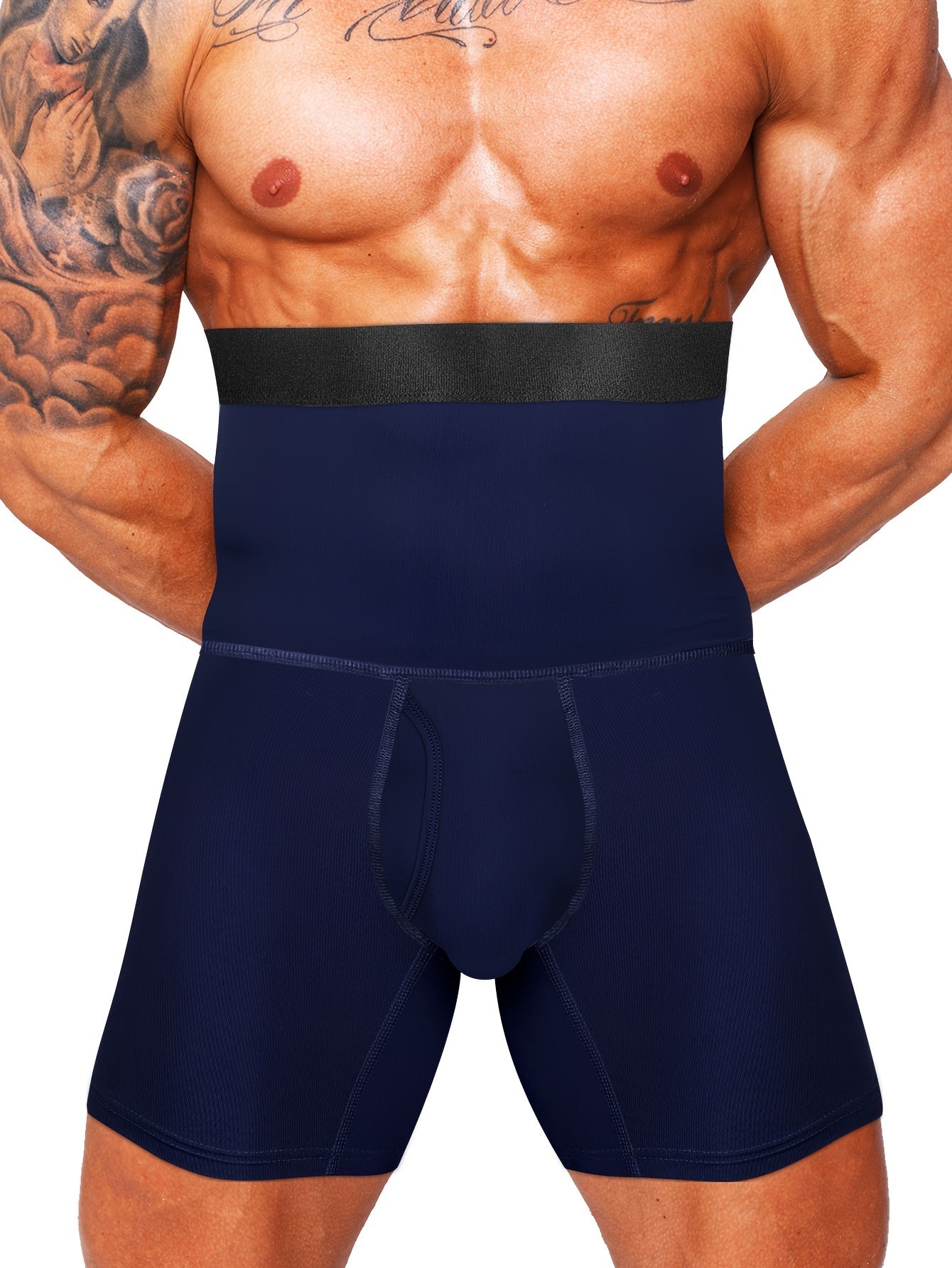 1pc Men's Compression Shapewear, High Waist Tummy Control Slimming Bodysuit Long Leg Underwear