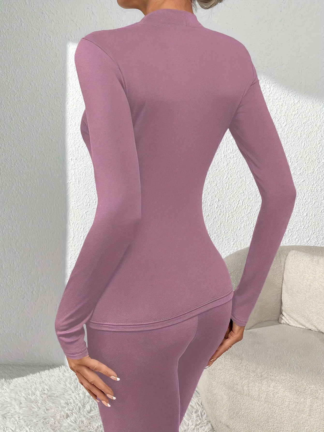 Seamless Thermal Underwear, Soft & Comfortable Long Sleeve Slim Base Top, Women's Lingerie & Sleepwear