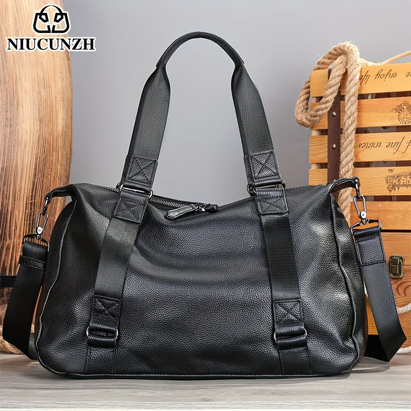 1pc Genuine Leather Tote Bag, Short-Distance Travel Duffel Bag, Casual Fitness Handbag