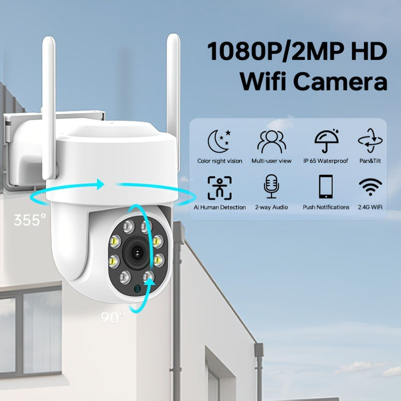 Câmera externa de segurança WiFi de 1 unidade de 2,4 GHz, câmera IP sem fio 1080P CCTV, visão noturna, detecção de movimento, segurança doméstica, sem cartão TF \ u002FSD