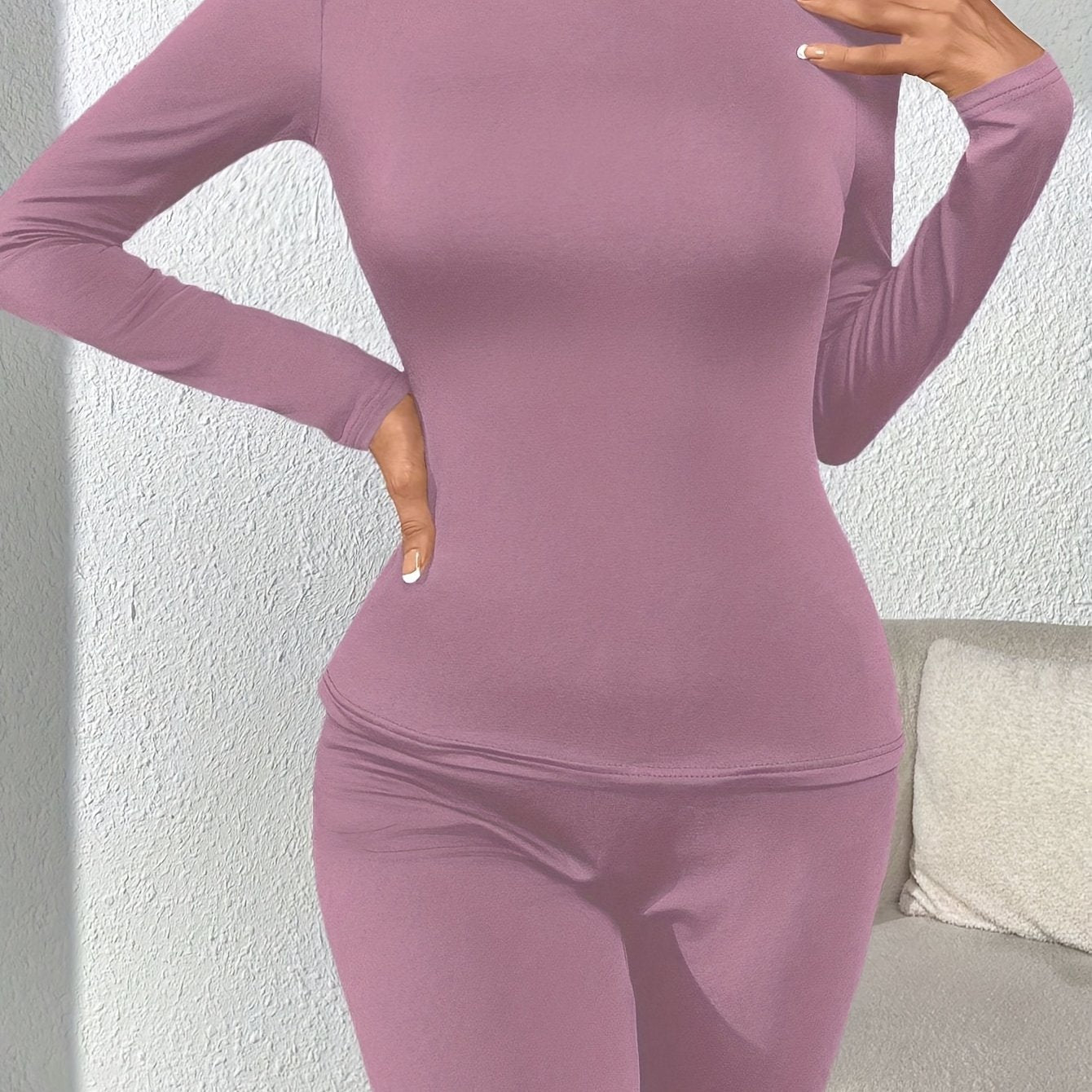 Seamless Thermal Underwear, Soft & Comfortable Long Sleeve Slim Base Top, Women's Lingerie & Sleepwear