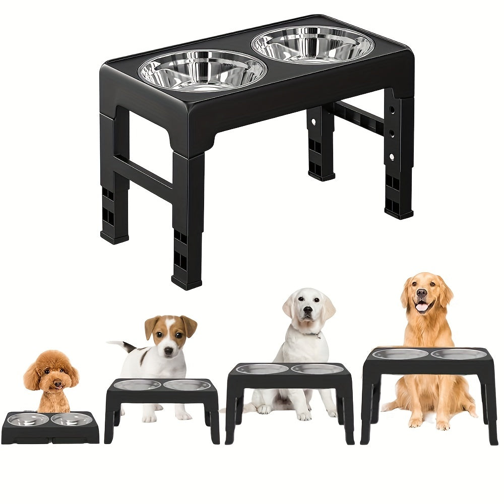 Multi Heights Folding Feeder, Raised Dog & Cat Bowls - Adjustable Heights & Stainless Steel - Perfect for Small & Large Pets!