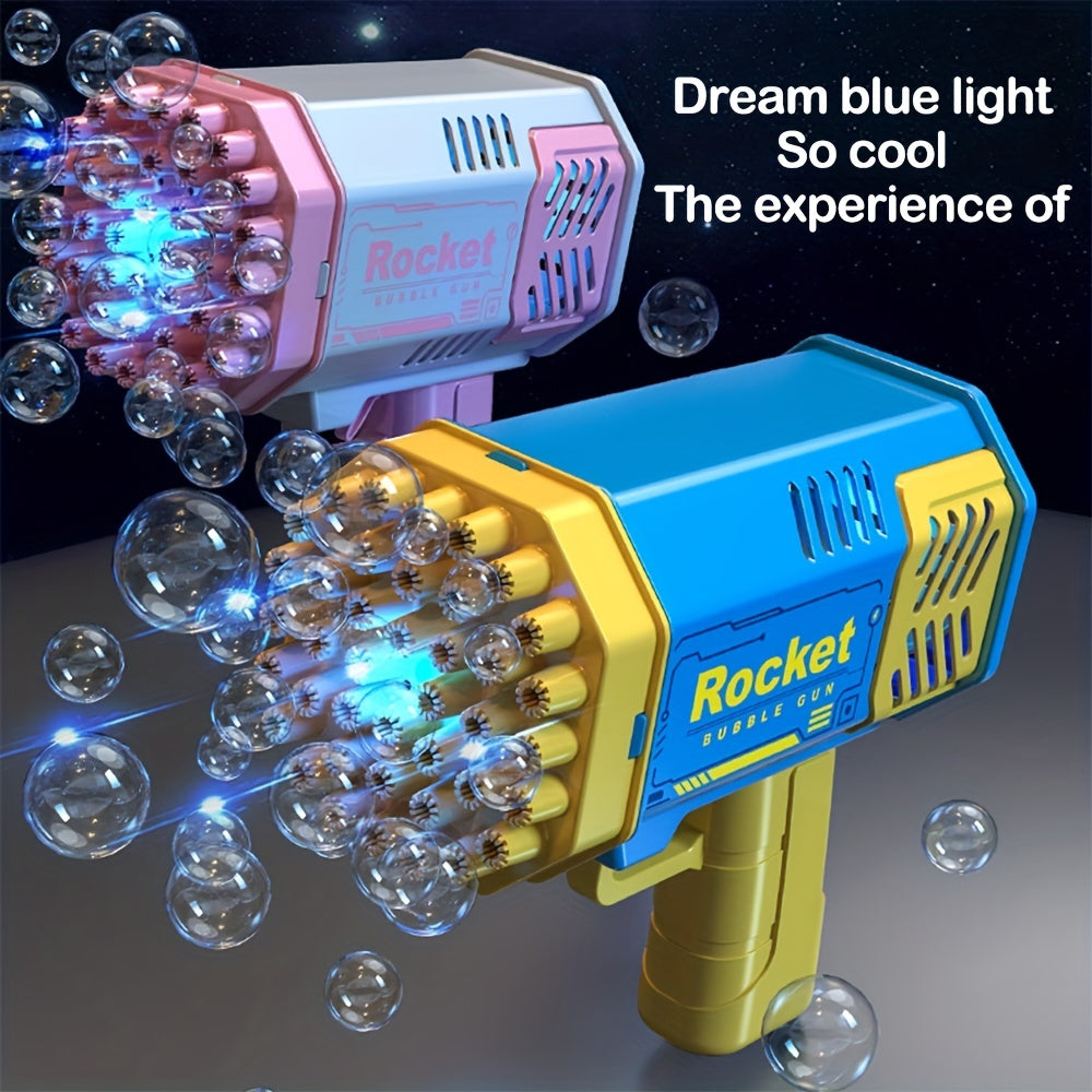 Children's 40-hole electric bubble Machine Handheld Gatling Automatic Bubble Gun Children's Portable Outdoor Party Toy LED Light Hair Dryer Boy Girl Gift (bubble liquid and battery not included)